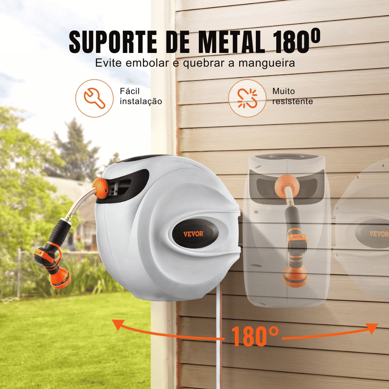 Carretel Retrátil Vevor 40m x 1/2 – Jardim, Carro e Quintal