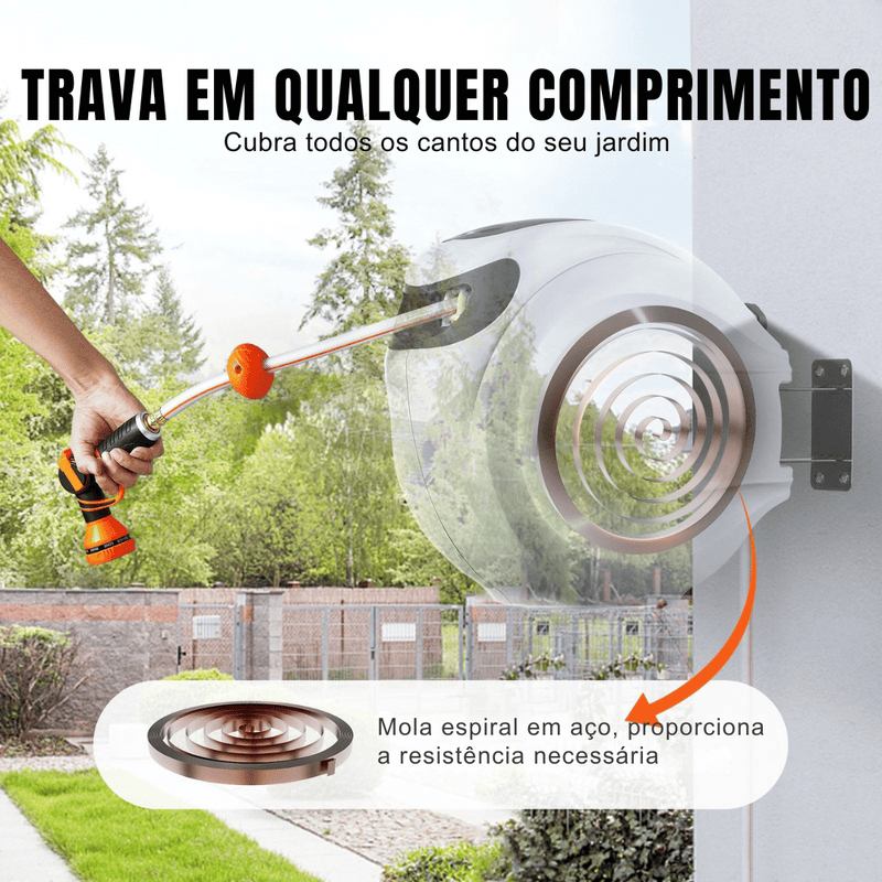 Carretel Retrátil Vevor 40m x 1/2 – Jardim, Carro e Quintal