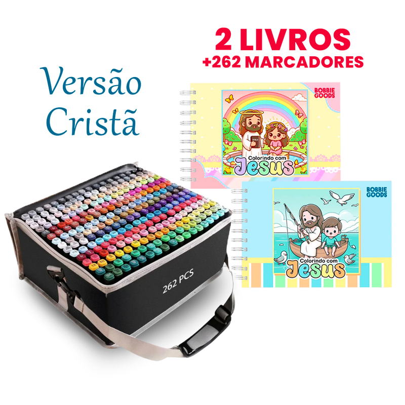 Kit 2 Livros Bobbie Goods Capa Dura (Versão Cristã: Colorindo com Jesus) + Canetas Touch