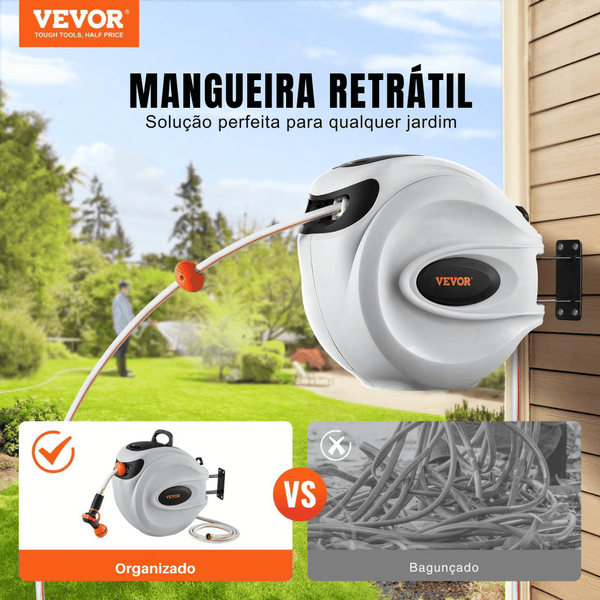 Carretel Retrátil Vevor 40m x 1/2 – Jardim, Carro e Quintal