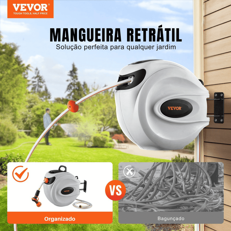 Carretel Retrátil Vevor 40m x 1/2 – Jardim, Carro e Quintal